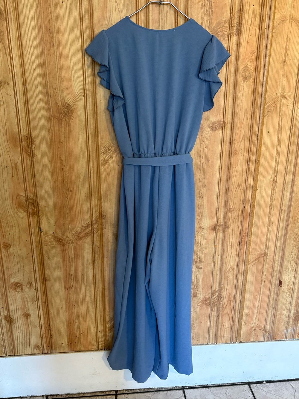 Inspired Hearts Dusty Blue Wrap Maxi Jumpsuit with Tie Waist size L - Picture 5 of 14